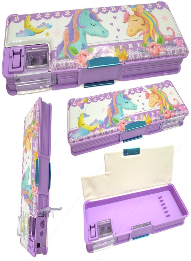 SHAKTISM Unicorn Magnetic Geometry Box, Multifunctional Pencil Case with Sharpener, School Stationery Organiser (Unicorn Purple) - Image 1
